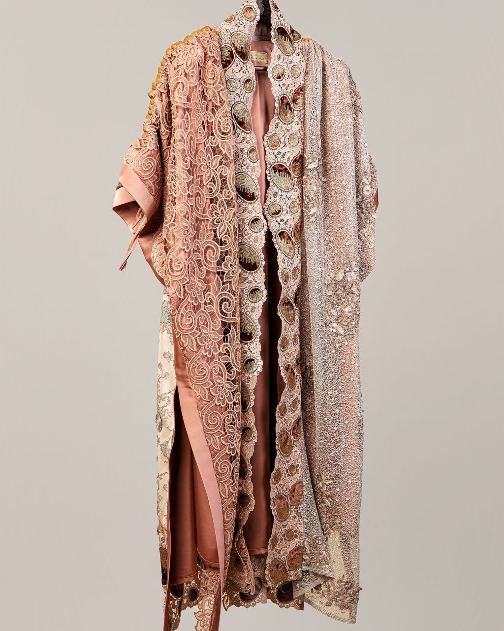 Rose Pink Couture Vintage Lace & Brocade Kimono