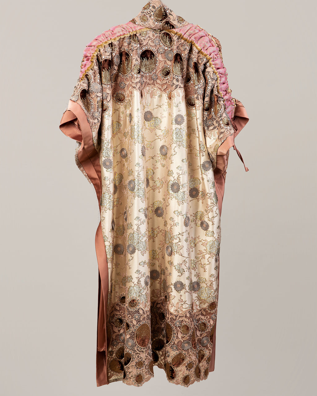 Rose Pink Couture Vintage Lace & Brocade Kimono - View 2