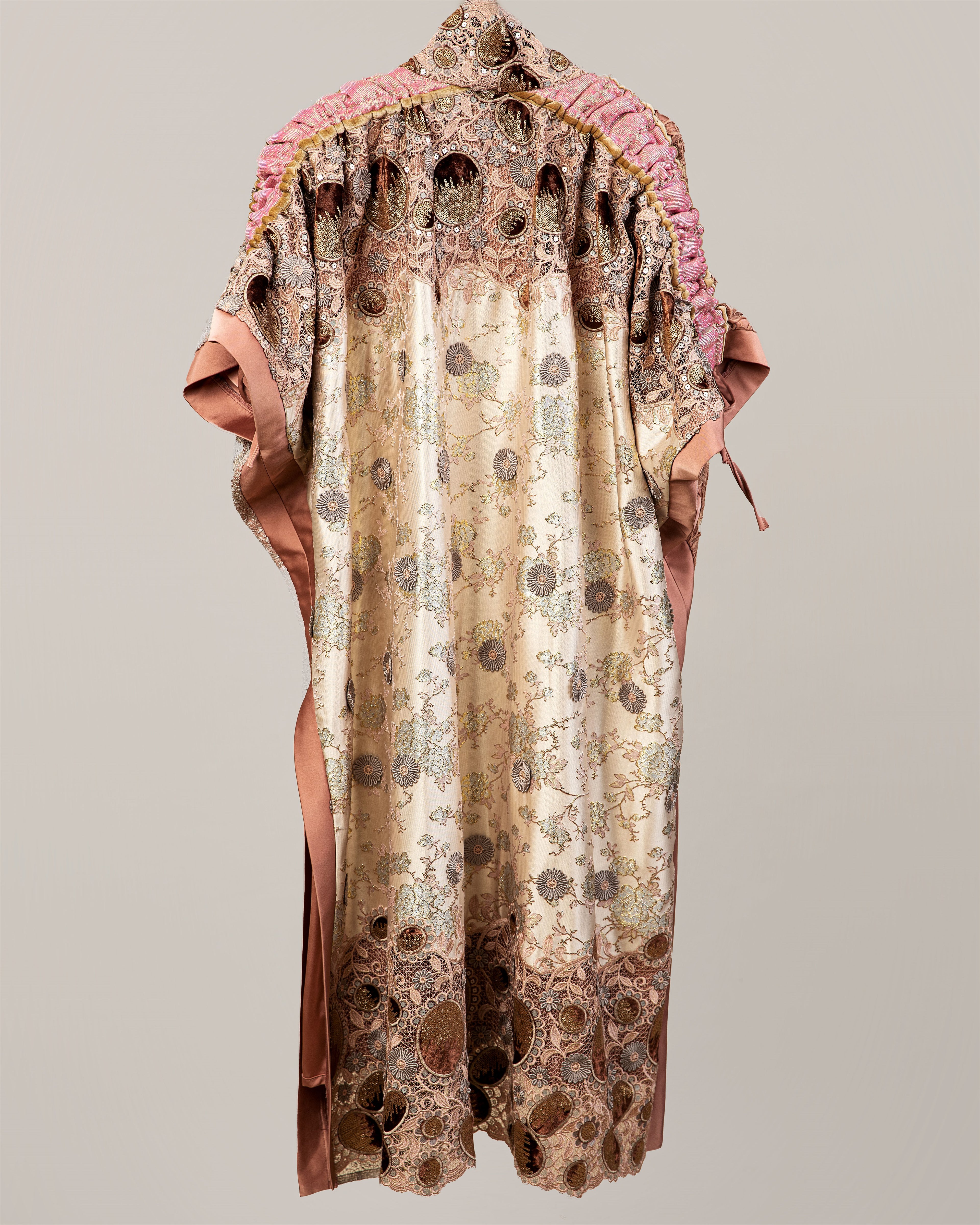 Rose Pink Couture Vintage Lace & Brocade Kimono - View 2