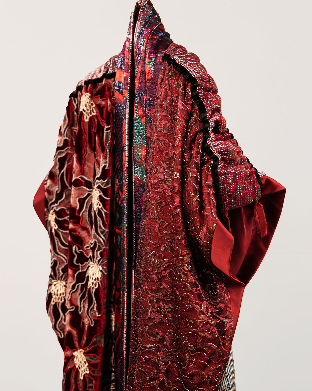 Burgundy Velvet & Lace MD3 Kimono - View 2