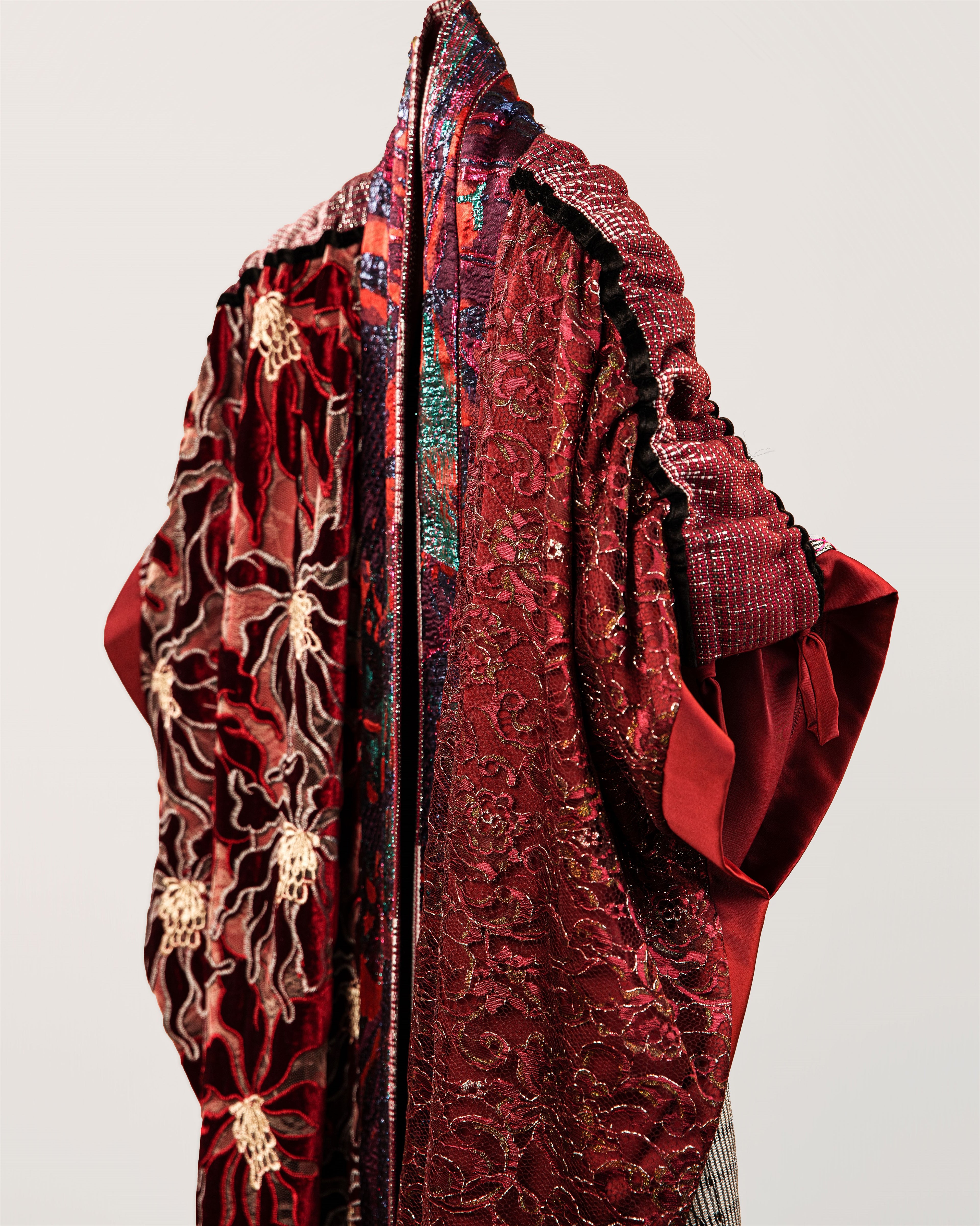 Burgundy Velvet & Lace MD3 Kimono - View 2