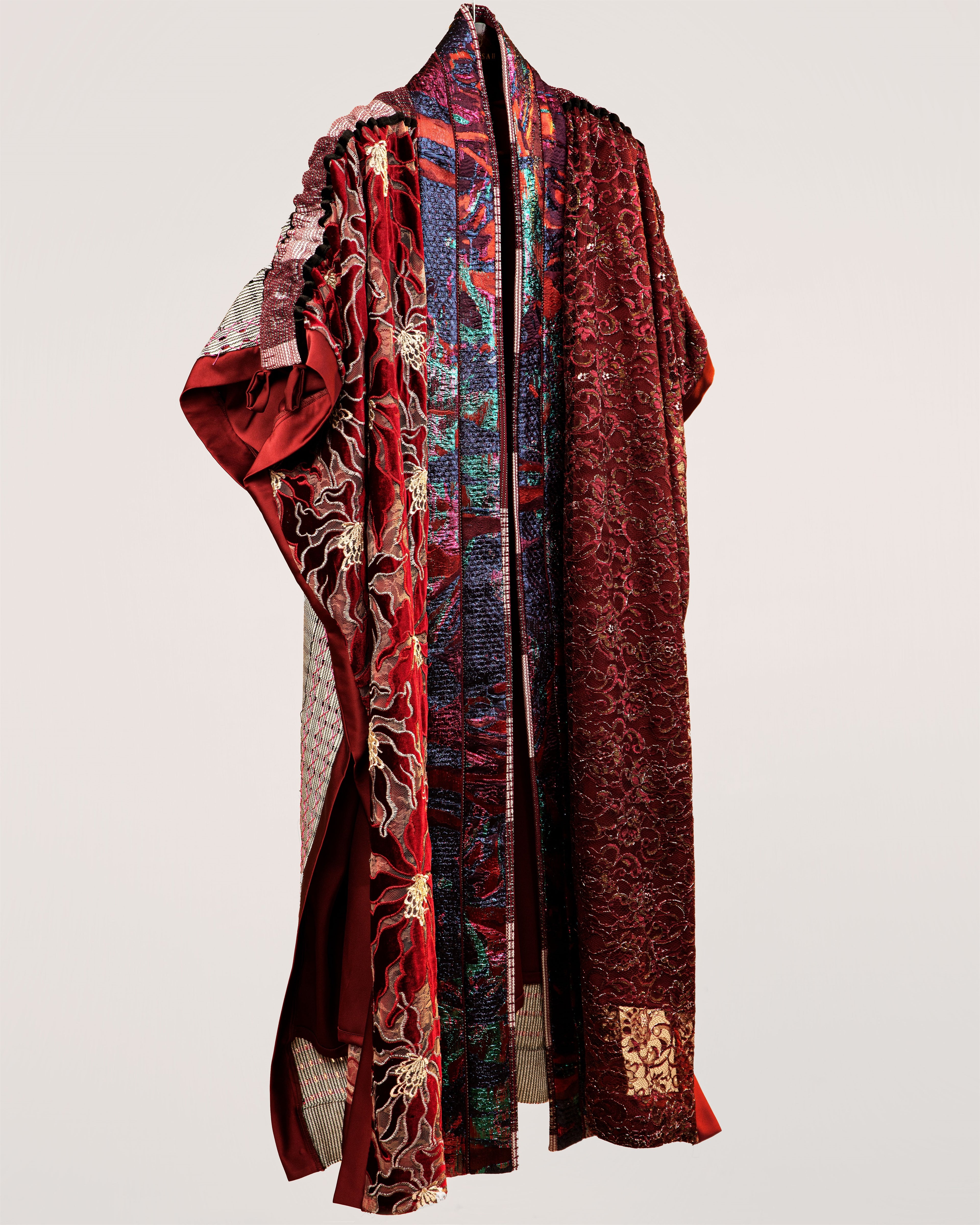 Burgundy Velvet & Lace MD3 Kimono