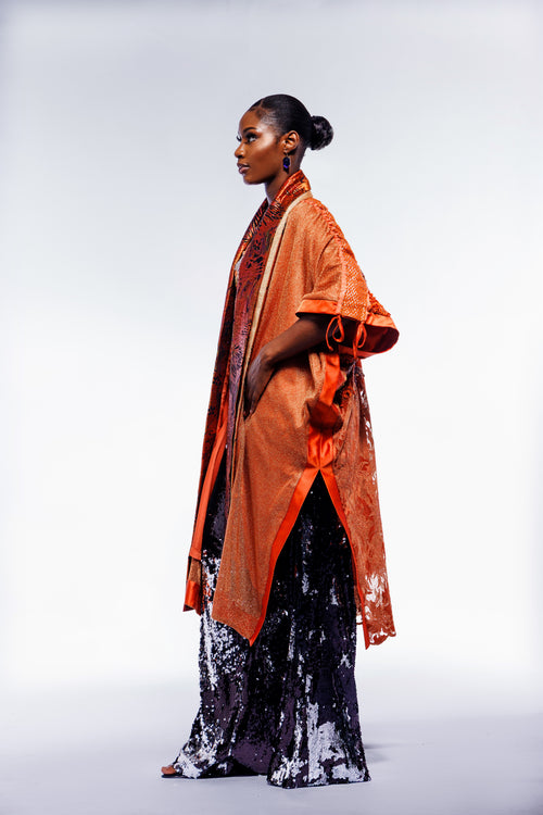 Burnt Orange Hand Beaded MD3 Kimono
