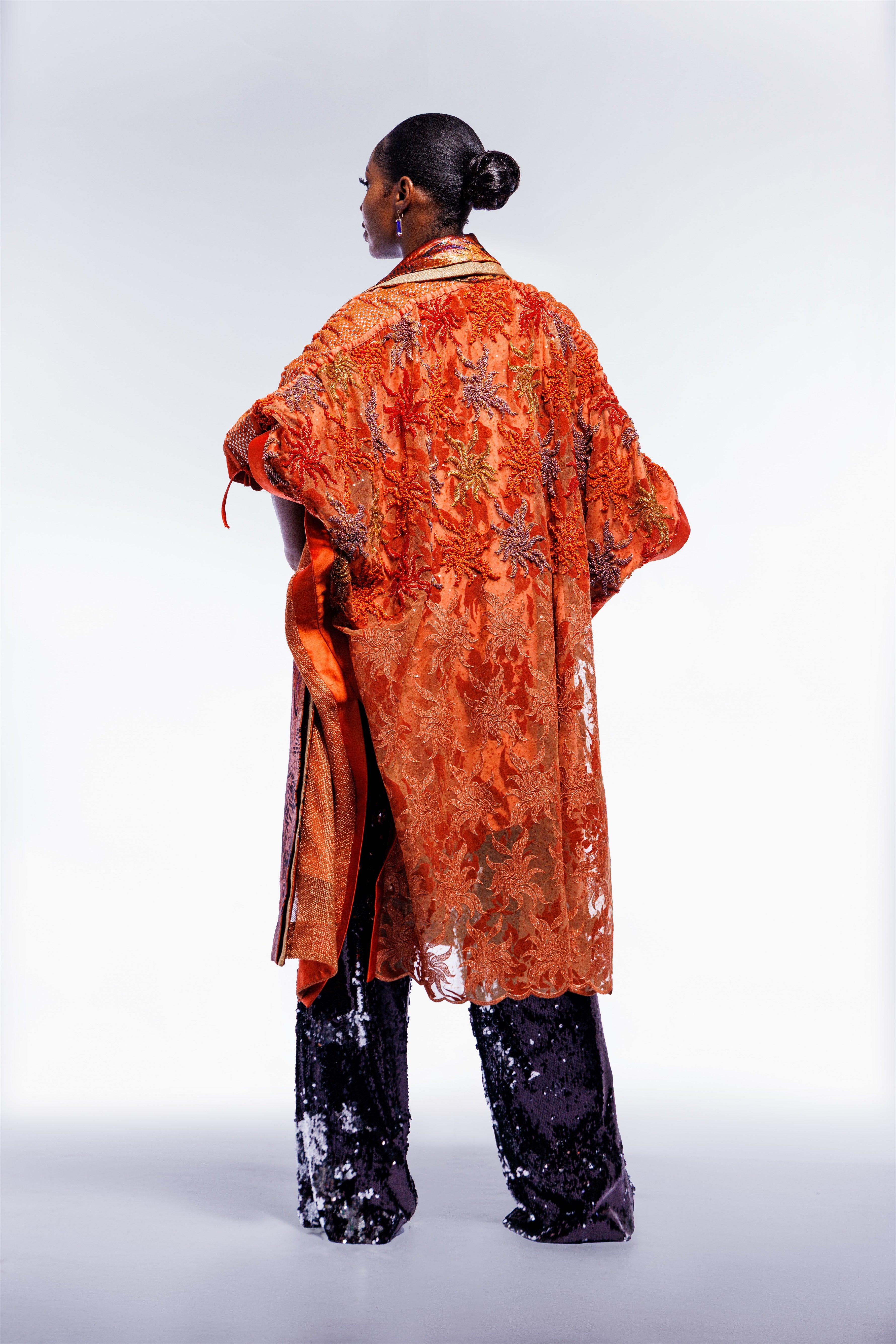 Burnt Orange Hand Beaded MD3 Kimono - View 2