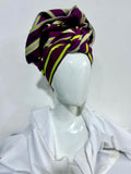 Aso Oke Wrap Turban (Aubergine & Lime)