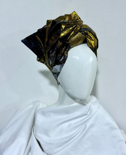Black & Gold Sego Metallic Turban