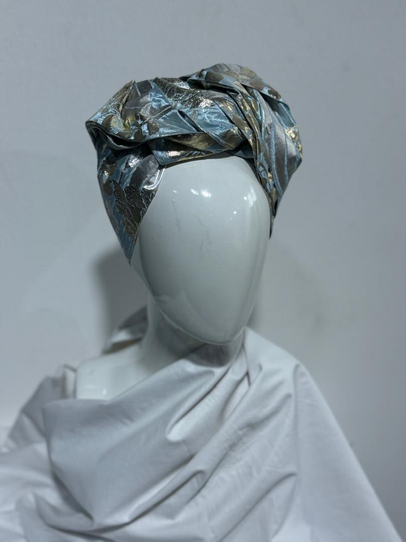 Pastel Blue & Gold Sego Twist Turban