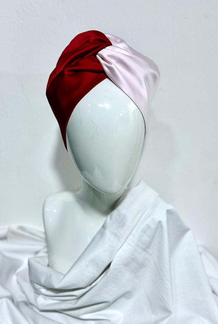 Dual-Tone Silk Turban (Red & Blush)