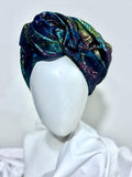 Iridescent Peacock Brocade Turban
