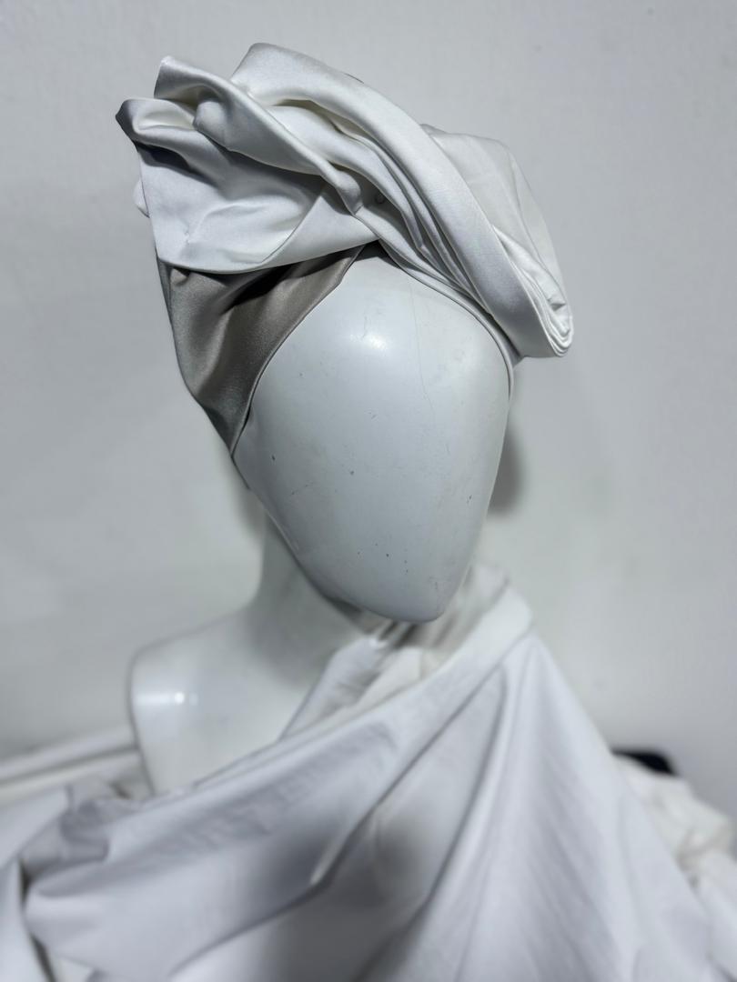 White Silk Bow Turban