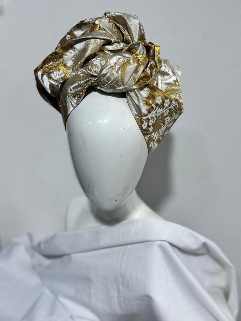 Cream & Gold Floral Sego Turban