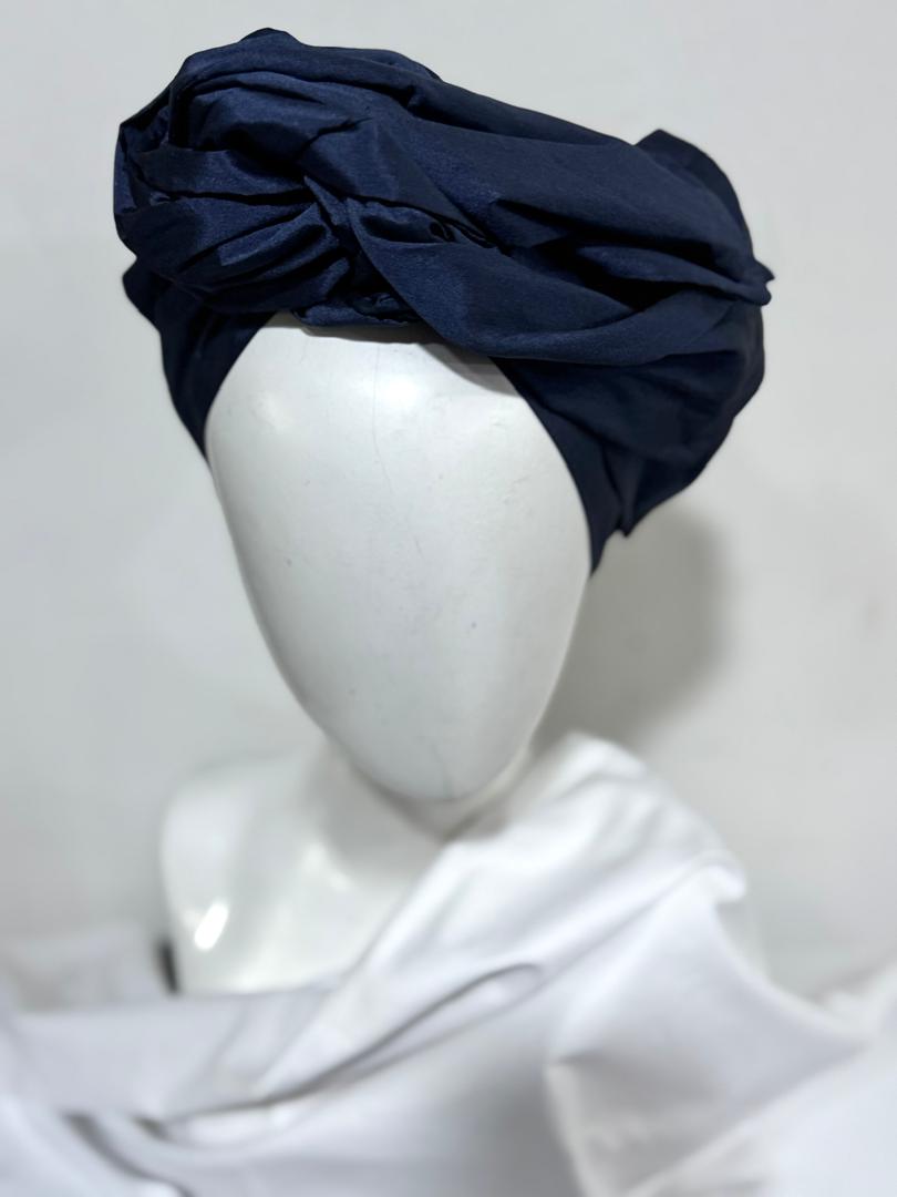 Navy Raw Silk Turban
